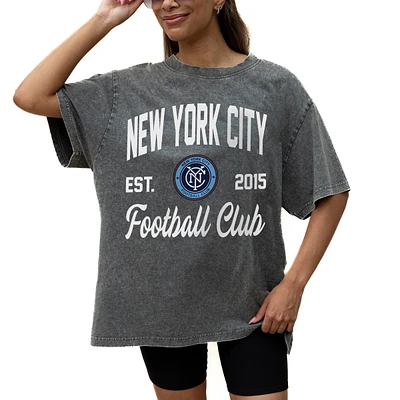 Women's Gameday Couture Gray New York City FC Tackle Titan Oversized Snow Wash T-Shirt