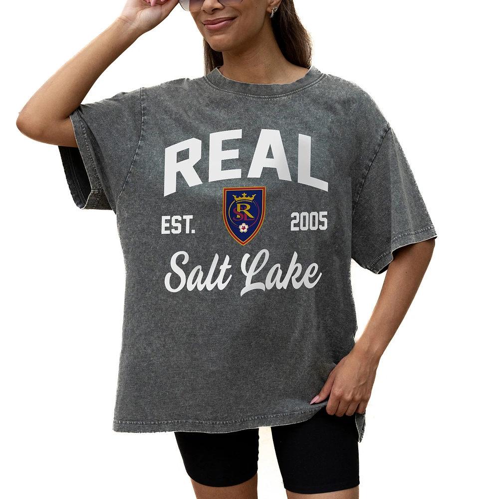 Women's Gameday Couture Gray Real Salt Lake Tackle Titan Oversized Snow Wash T-Shirt