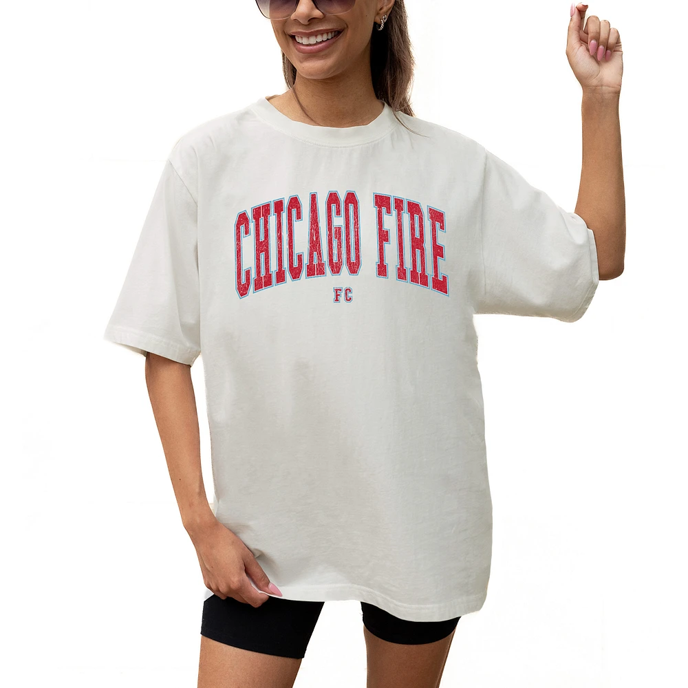 Women's Gameday Couture Cream Chicago Fire Goal Line Oversized T-Shirt