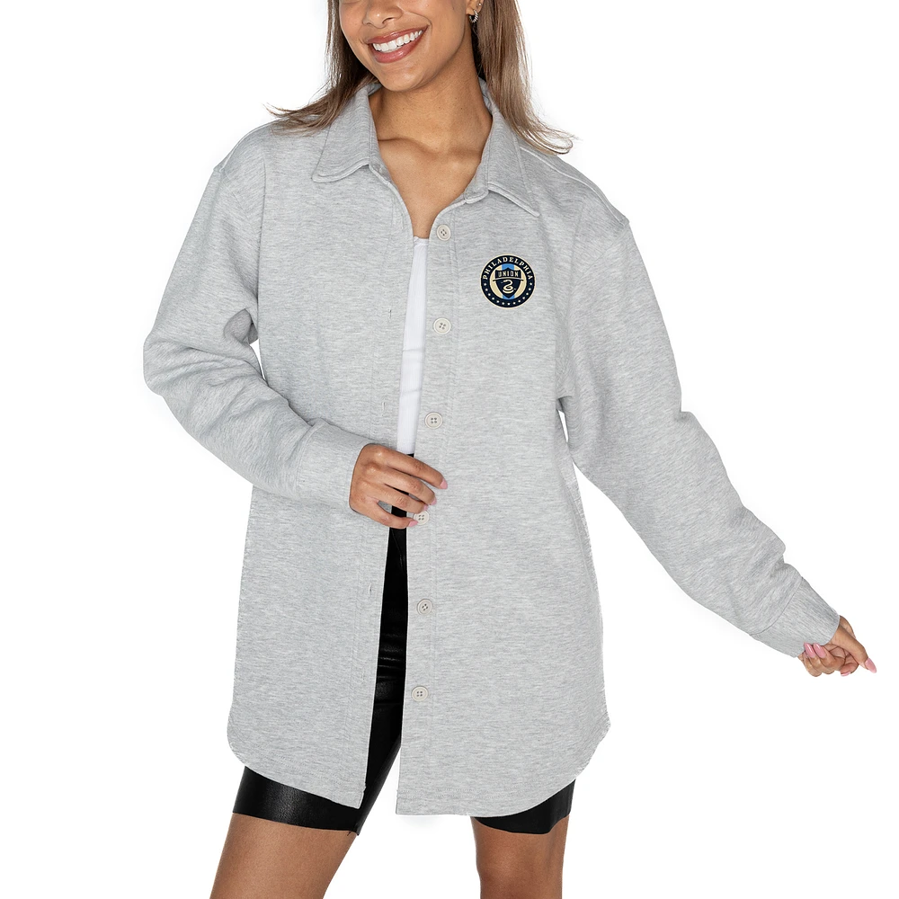 Women's Gameday Couture Ash Philadelphia Union Midfield Magic Button-Up Long Sleeve Overshirt