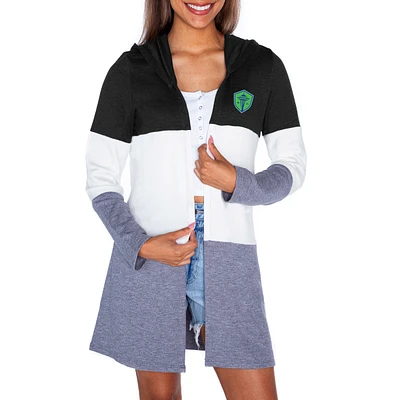 Women's Gameday Couture Black/White Seattle Sounders FC Offside Hustle Colorblock Tri-Blend Hooded Cardigan