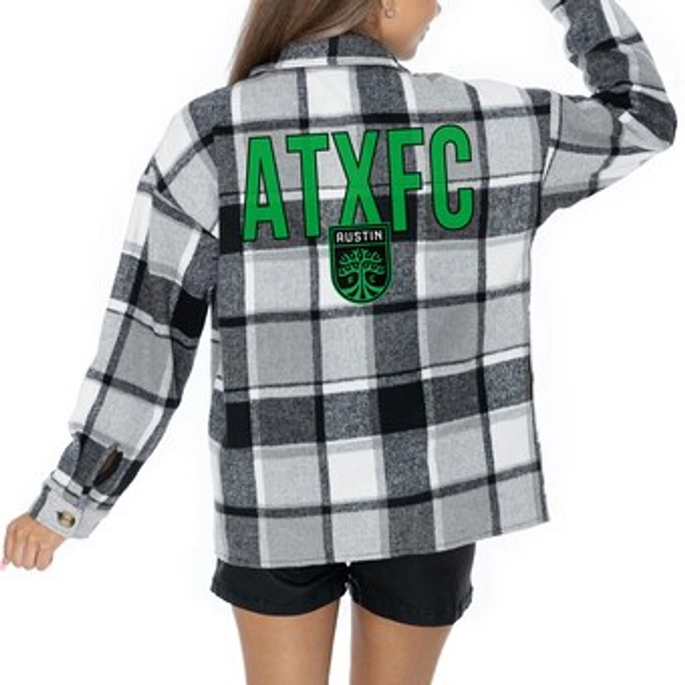 Women's Gameday Couture Gray Austin FC Fieldside Fun Plaid Button-Up Long Sleeve Overshirt