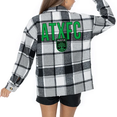 Women's Gameday Couture Gray Austin FC Fieldside Fun Plaid Button-Up Long Sleeve Overshirt
