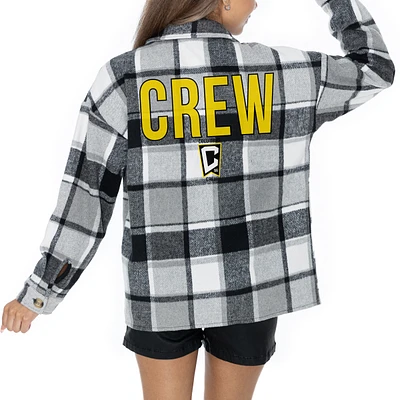 Women's Gameday Couture Gray Columbus Crew Fieldside Fun Plaid Button-Up Long Sleeve Overshirt