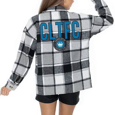 Women's Gameday Couture Gray Charlotte FC Fieldside Fun Plaid Button-Up Long Sleeve Overshirt