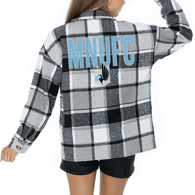Women's Gameday Couture Gray Minnesota United FC Fieldside Fun Plaid Button-Up Long Sleeve Overshirt