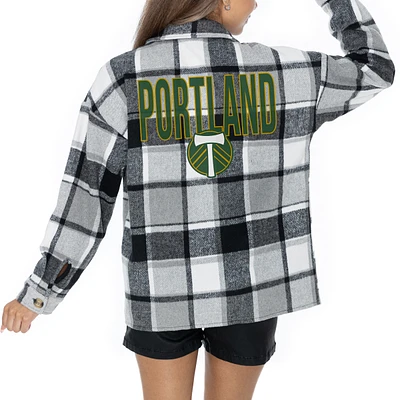 Women's Gameday Couture Gray Portland Timbers Fieldside Fun Plaid Button-Up Long Sleeve Overshirt