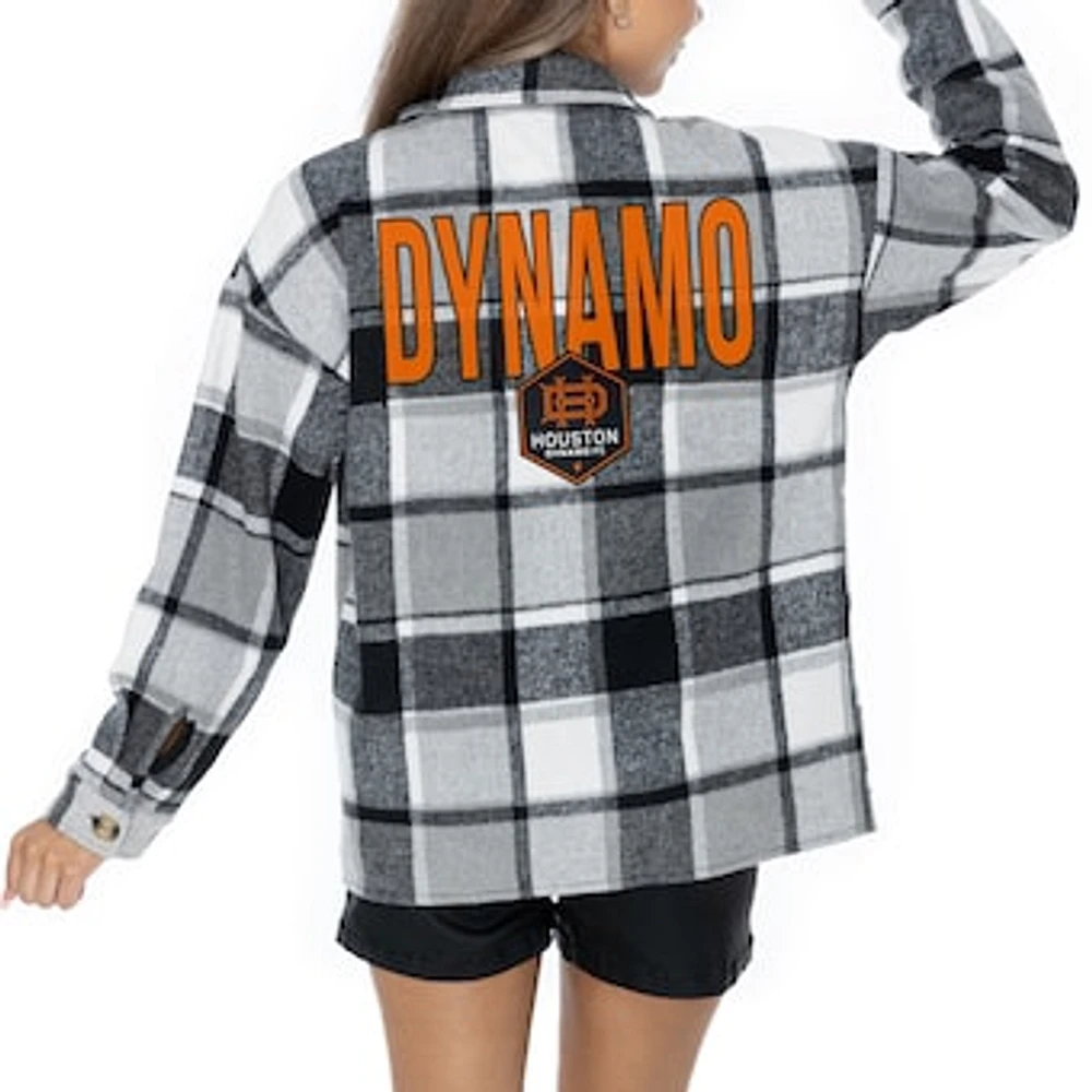 Women's Gameday Couture Gray Houston Dynamo FC Fieldside Fun Plaid Button-Up Long Sleeve Overshirt