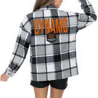 Women's Gameday Couture Gray Houston Dynamo FC Fieldside Fun Plaid Button-Up Long Sleeve Overshirt