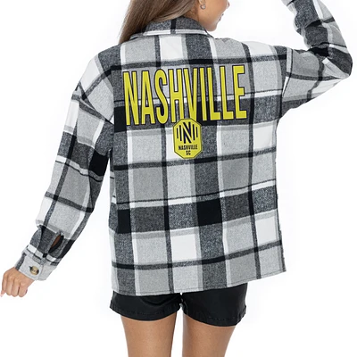 Women's Gameday Couture Gray Nashville SC Fieldside Fun Plaid Button-Up Long Sleeve Overshirt