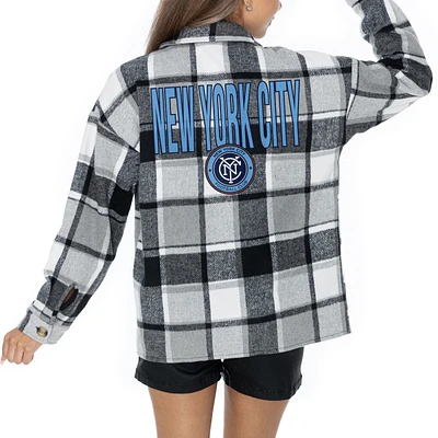 Women's Gameday Couture Gray New York City FC Fieldside Fun Plaid Button-Up Long Sleeve Overshirt