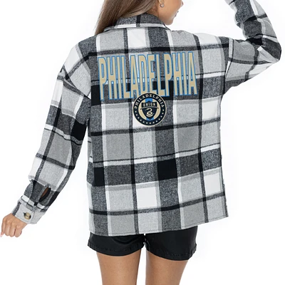 Women's Gameday Couture Gray Philadelphia Union Fieldside Fun Plaid Button-Up Long Sleeve Overshirt