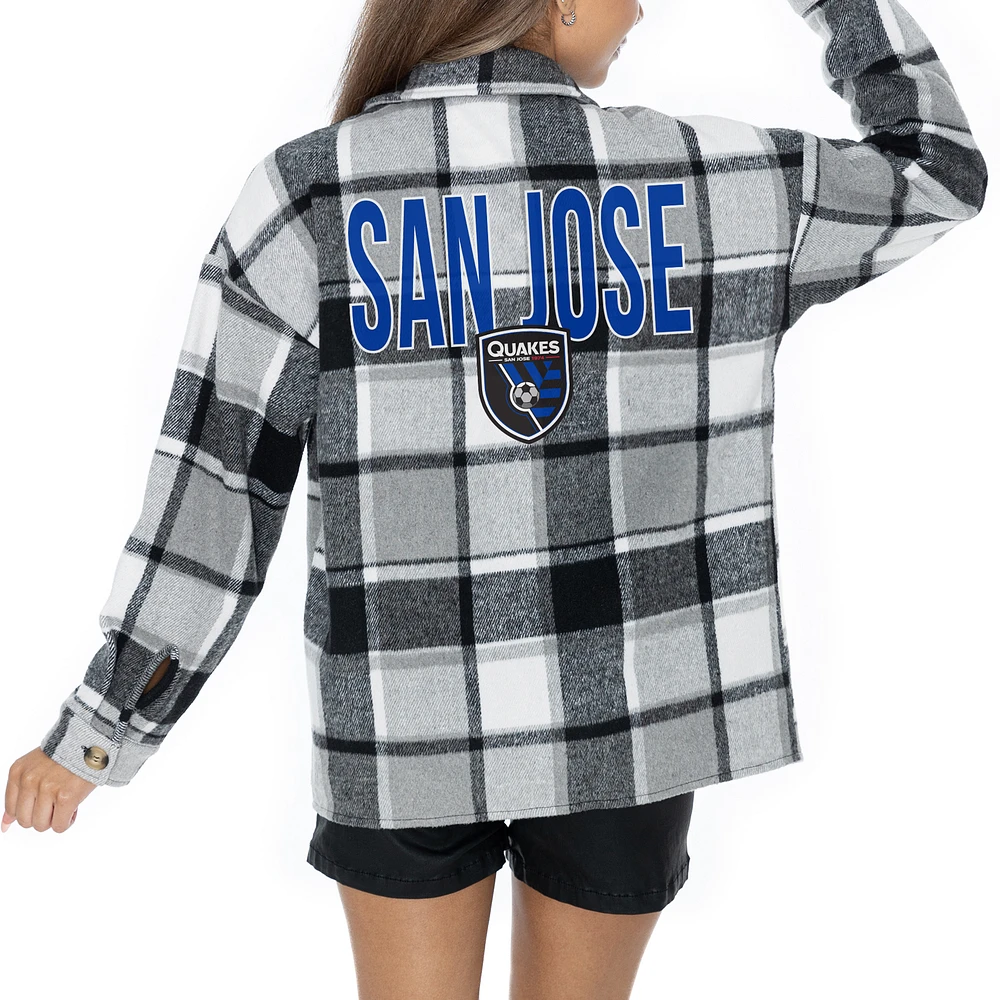 Women's Gameday Couture Gray San Jose Earthquakes Fieldside Fun Plaid Button-Up Long Sleeve Overshirt
