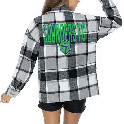 Women's Gameday Couture Gray Seattle Sounders FC Fieldside Fun Plaid Button-Up Long Sleeve Overshirt