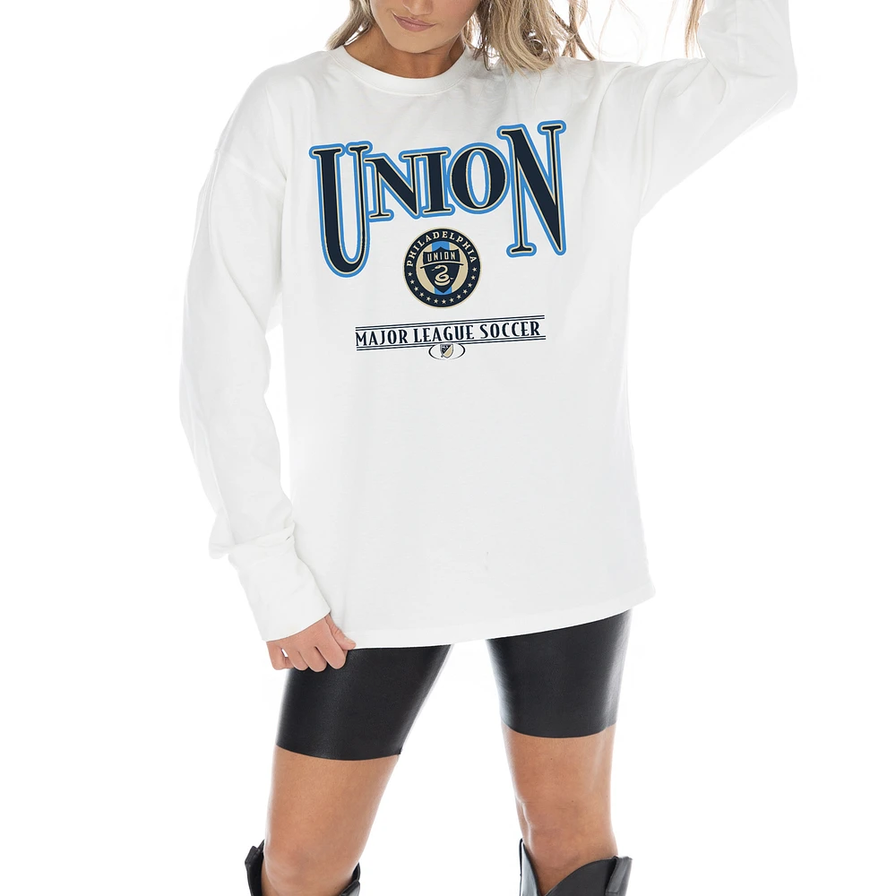 Women's Gameday Couture White Philadelphia Union Shining Spirit Oversized Long Sleeve T-Shirt