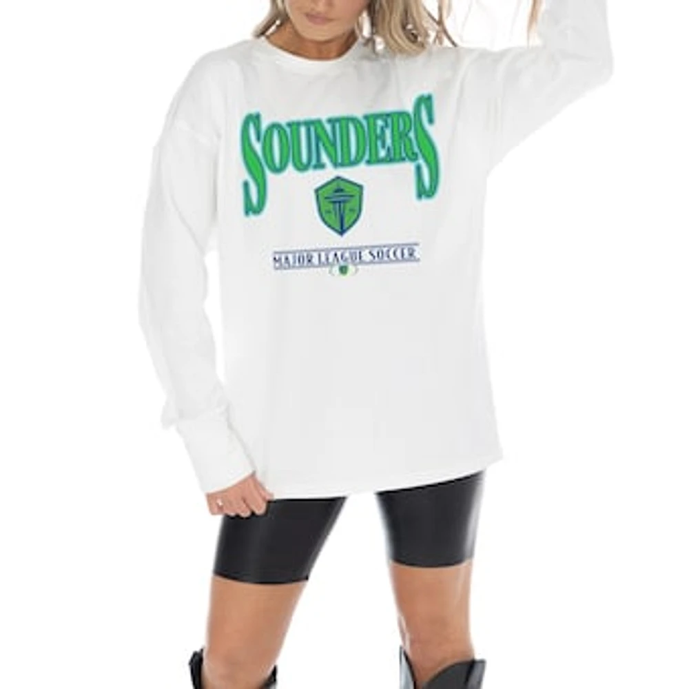 Women's Gameday Couture White Seattle Sounders FC Shining Spirit Oversized Long Sleeve T-Shirt
