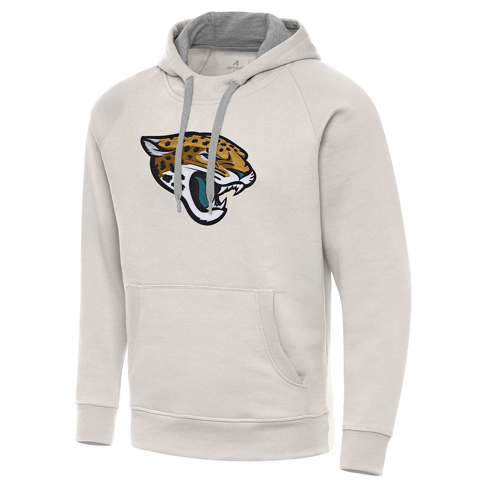 Men's Antigua Cream Jacksonville Jaguars Victory Raglan Pullover Hoodie