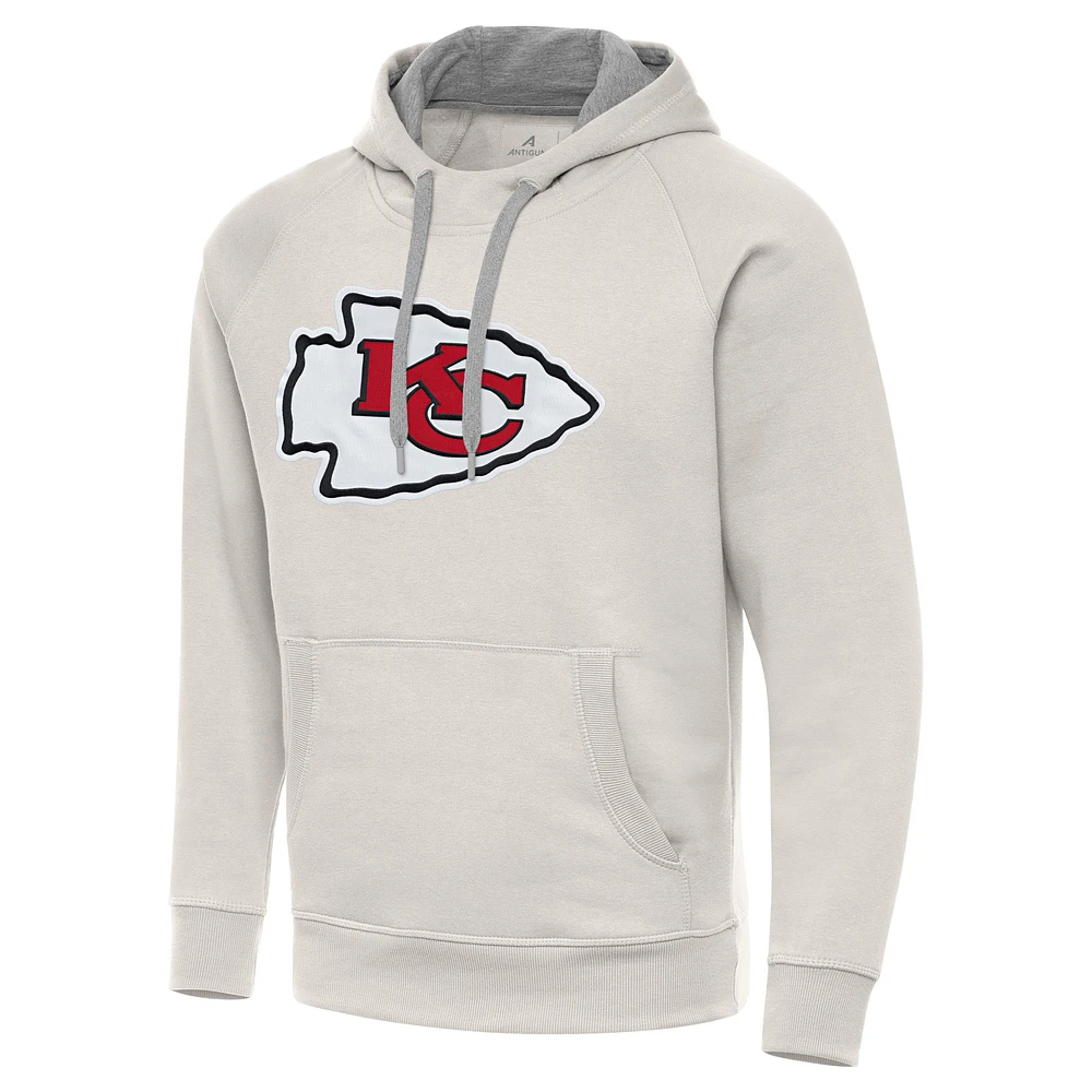 Men's Antigua Cream Kansas City Chiefs Victory Raglan Pullover Hoodie