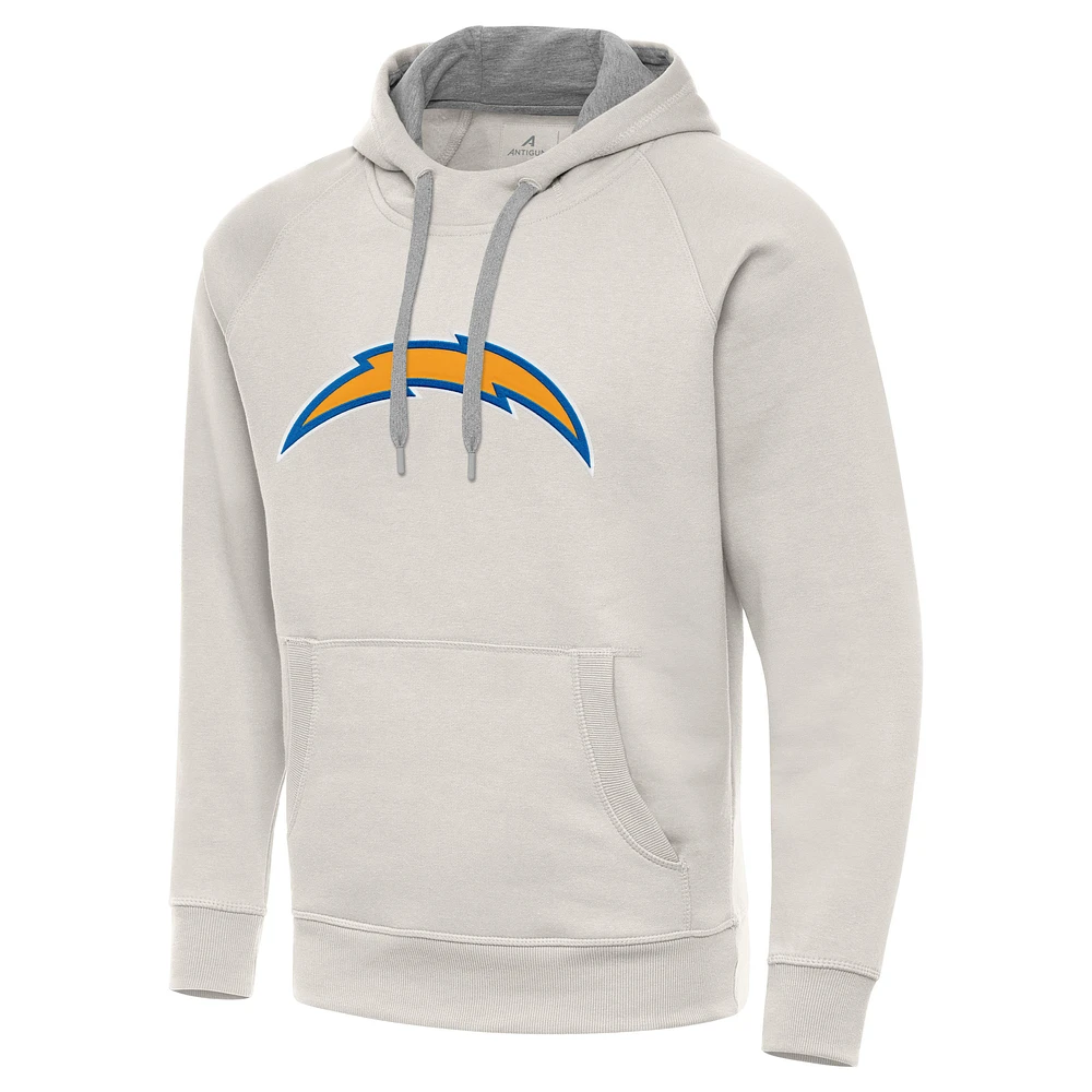 Men's Antigua Cream Los Angeles Chargers Victory Raglan Pullover Hoodie