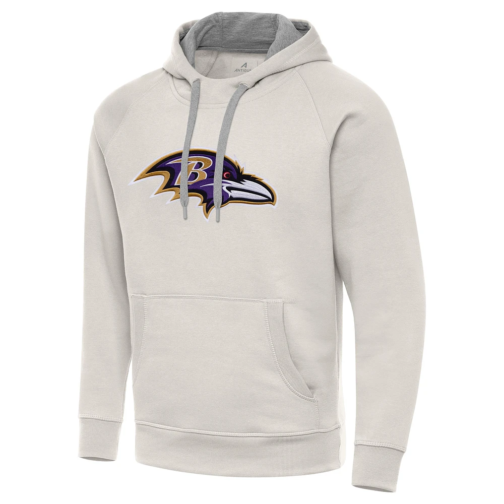Men's Antigua Cream Baltimore Ravens Victory Raglan Pullover Hoodie