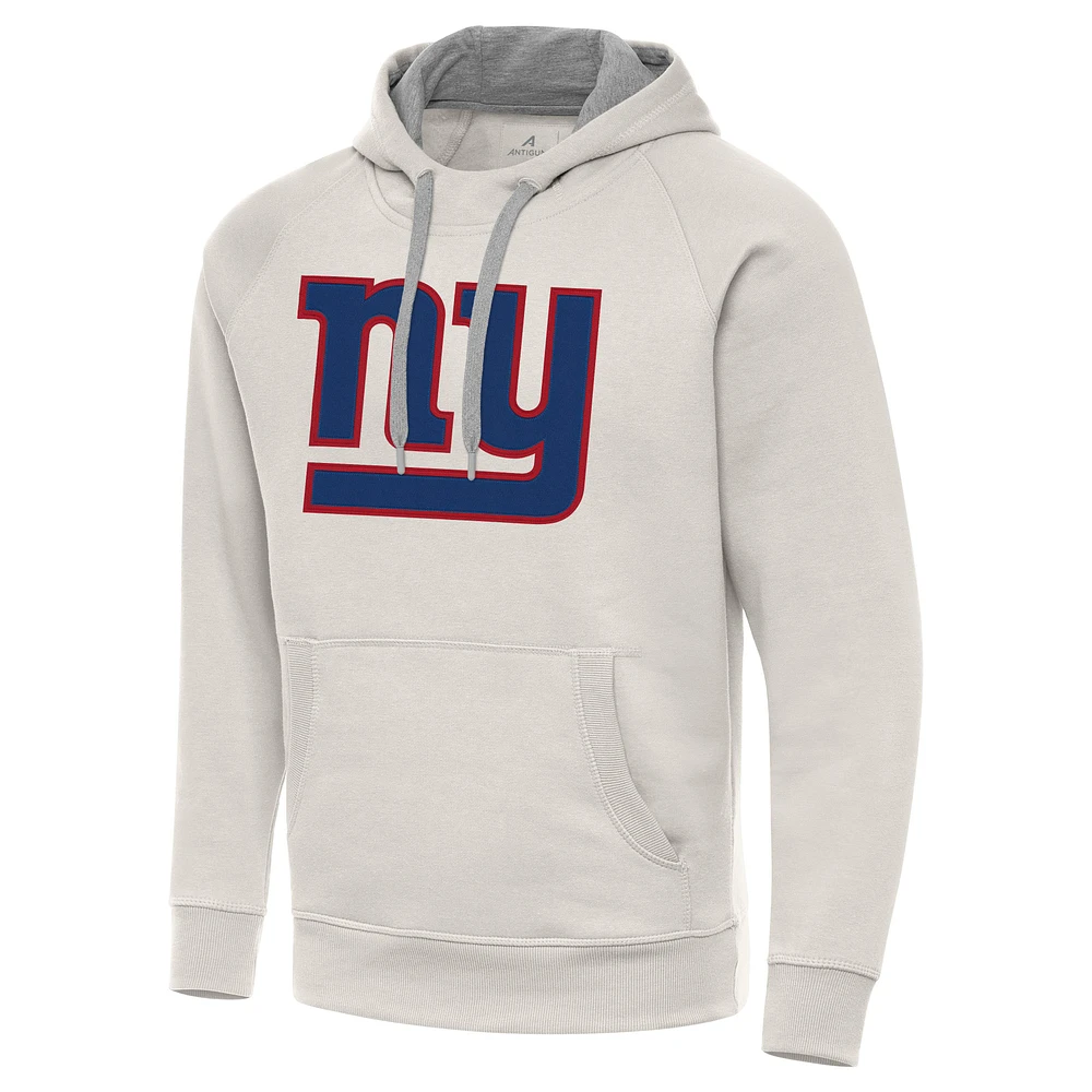 Men's Antigua Cream New York Giants Victory Raglan Pullover Hoodie
