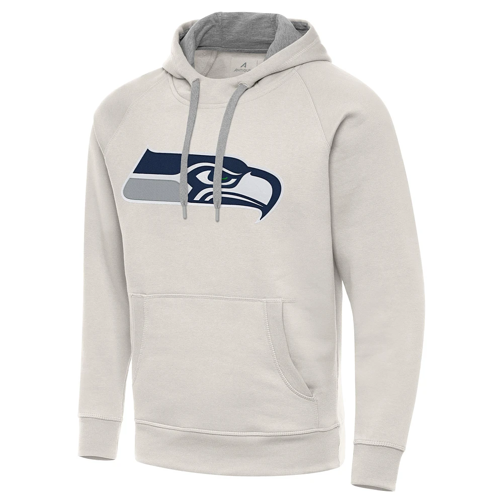Men's Antigua Cream Seattle Seahawks Victory Raglan Pullover Hoodie