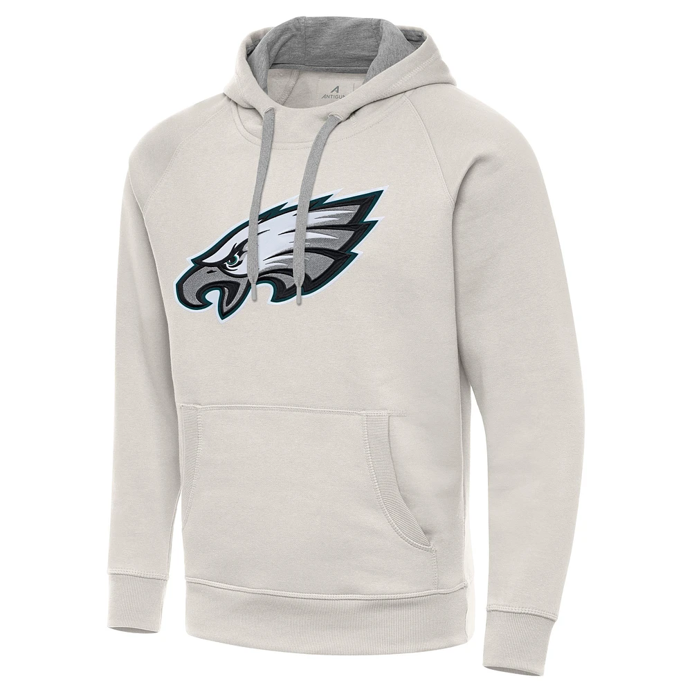 Men's Antigua Cream Philadelphia Eagles Victory Raglan Pullover Hoodie