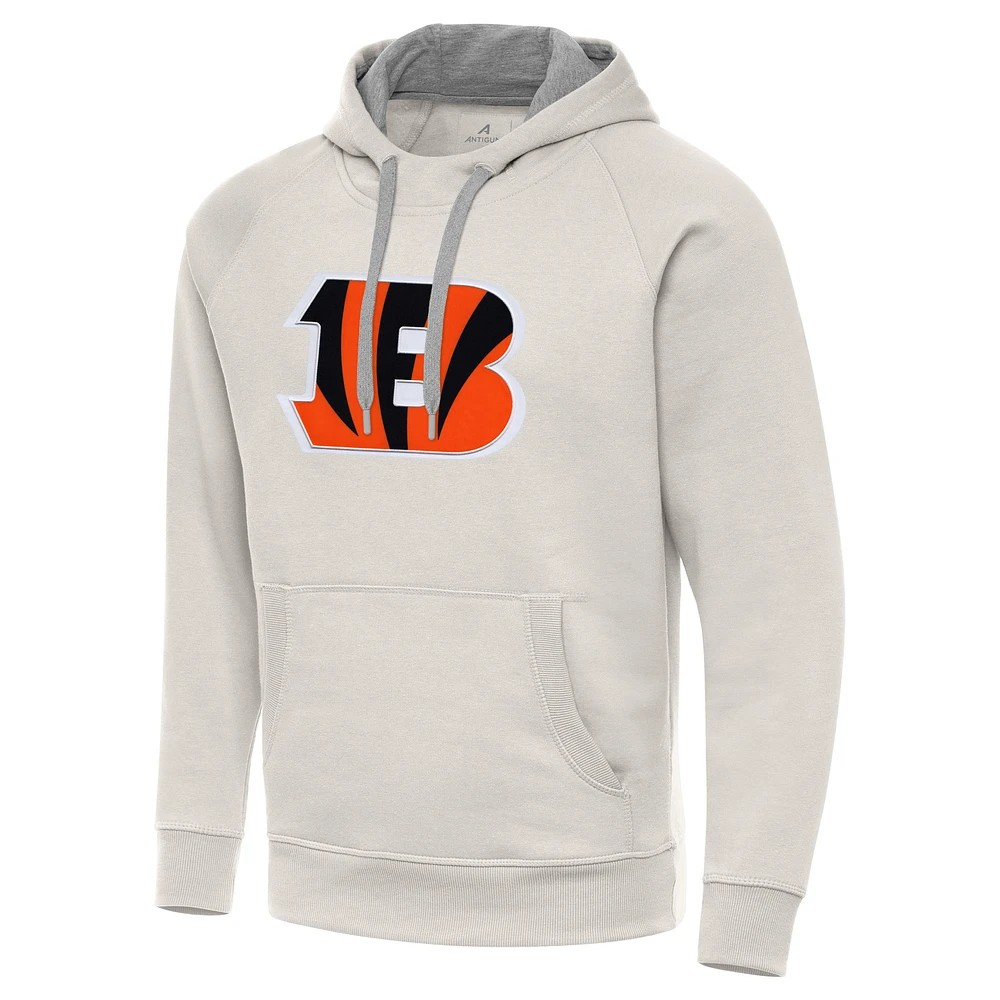 Men's Antigua Cream Cincinnati Bengals Victory Raglan Pullover Hoodie