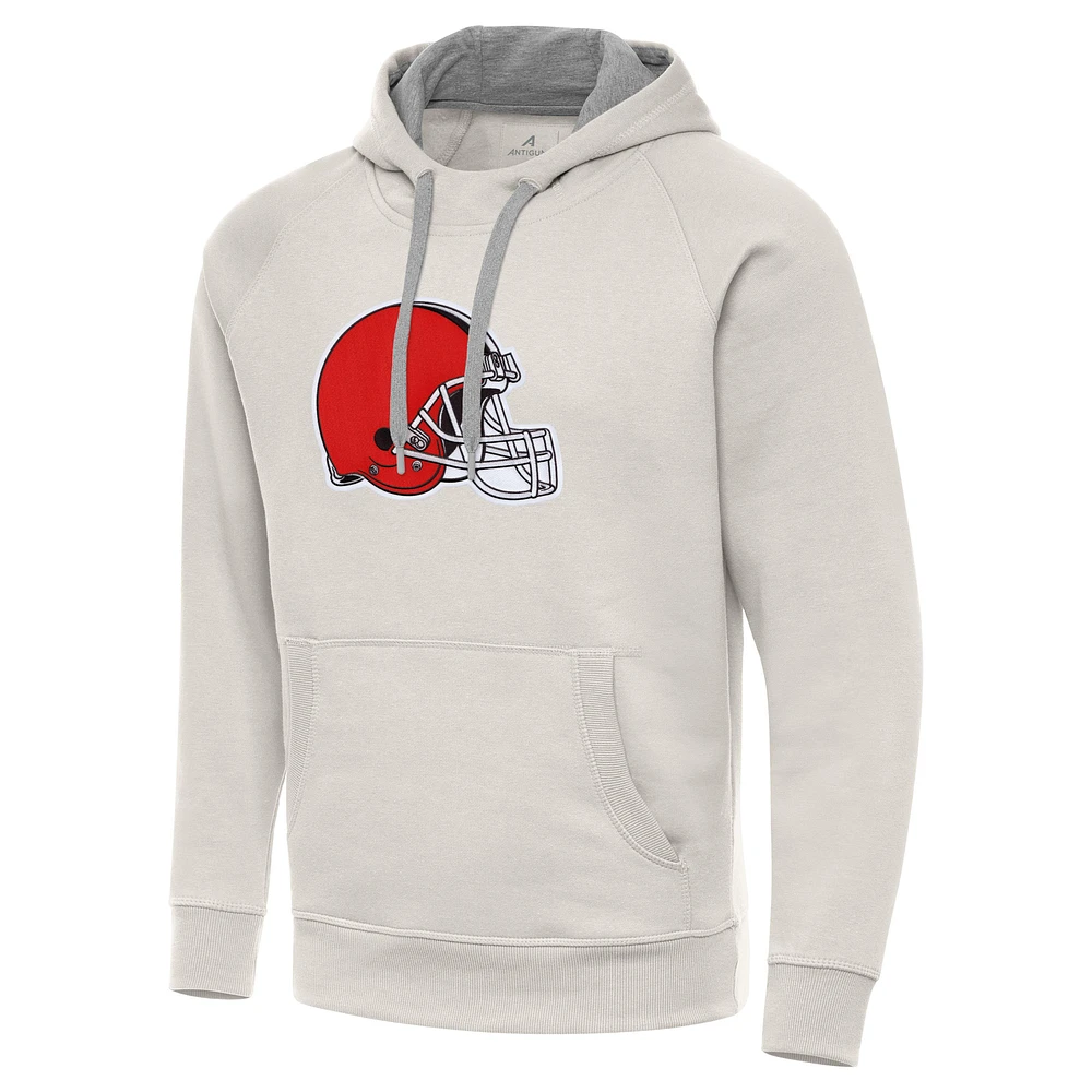 Men's Antigua Cream Cleveland Browns Victory Raglan Pullover Hoodie