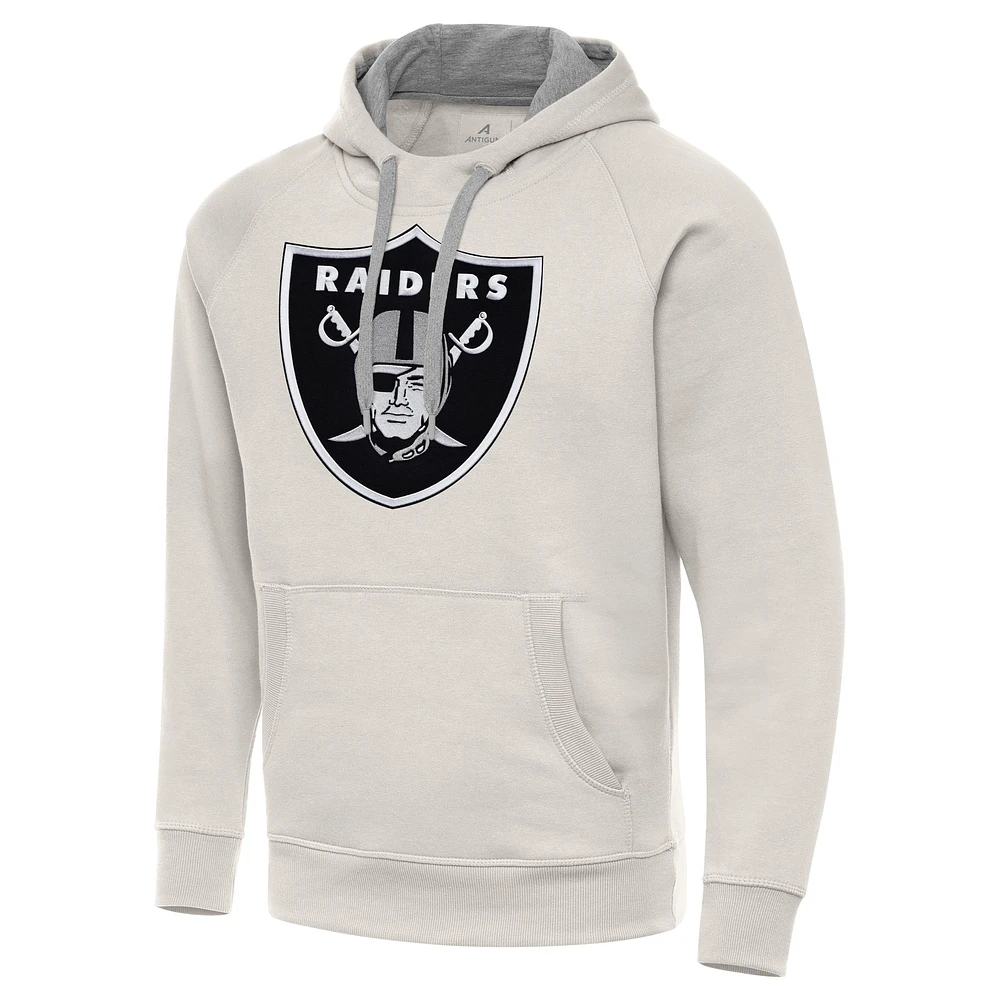 Men's Antigua Cream Las Vegas Raiders Victory Raglan Pullover Hoodie