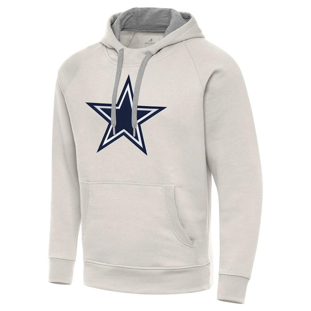 Men's Antigua Cream Dallas Cowboys Victory Raglan Pullover Hoodie