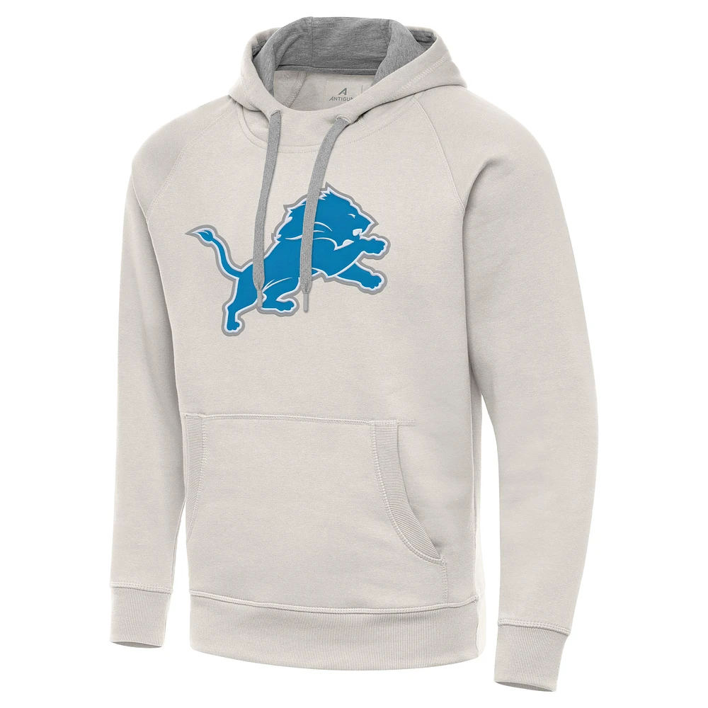 Men's Antigua Cream Detroit Lions Victory Raglan Pullover Hoodie