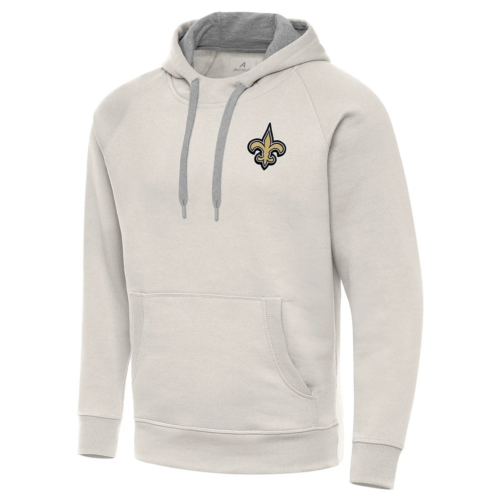 Men's Antigua Cream New Orleans Saints Victory Raglan Pullover Hoodie
