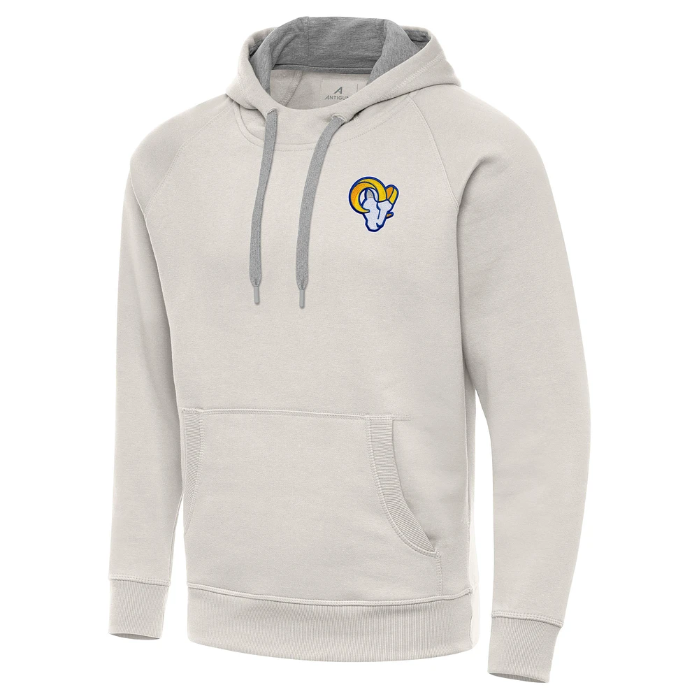Men's Antigua Cream Los Angeles Rams Victory Raglan Pullover Hoodie