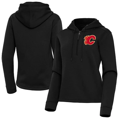 Women's Antigua Black Calgary Flames Contemporary Quarter-Zip Hoodie