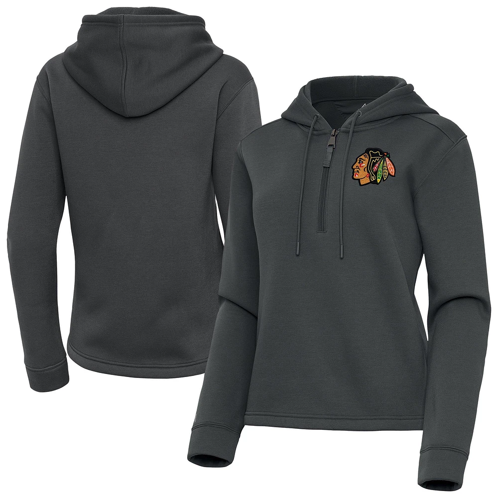 Women's Antigua Pewter Chicago Blackhawks Contemporary Quarter-Zip Hoodie