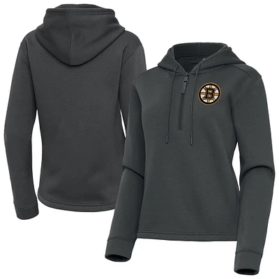 Women's Antigua Pewter Boston Bruins Contemporary Quarter-Zip Hoodie