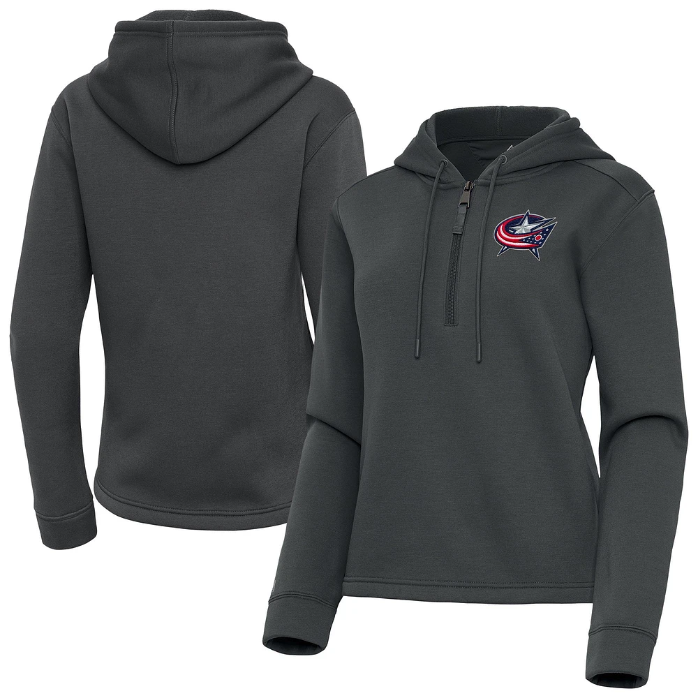 Women's Antigua Pewter Columbus Blue Jackets Contemporary Quarter-Zip Hoodie
