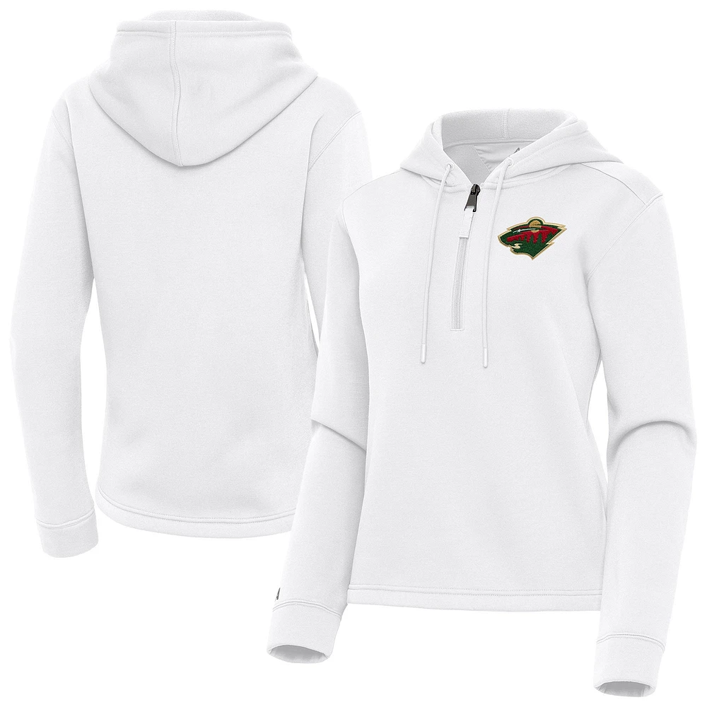 Women's Antigua White Minnesota Wild Contemporary Quarter-Zip Hoodie