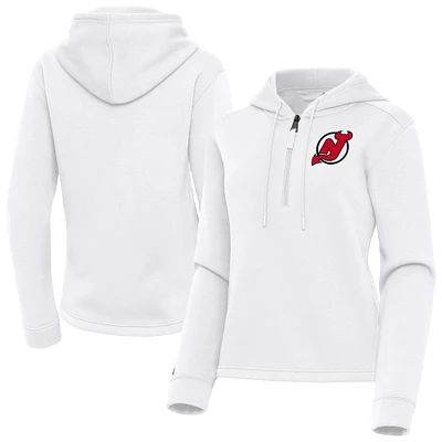 Women's Antigua White New Jersey Devils Contemporary Quarter-Zip Hoodie
