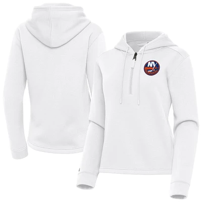 Women's Antigua White New York Islanders Contemporary Quarter-Zip Hoodie
