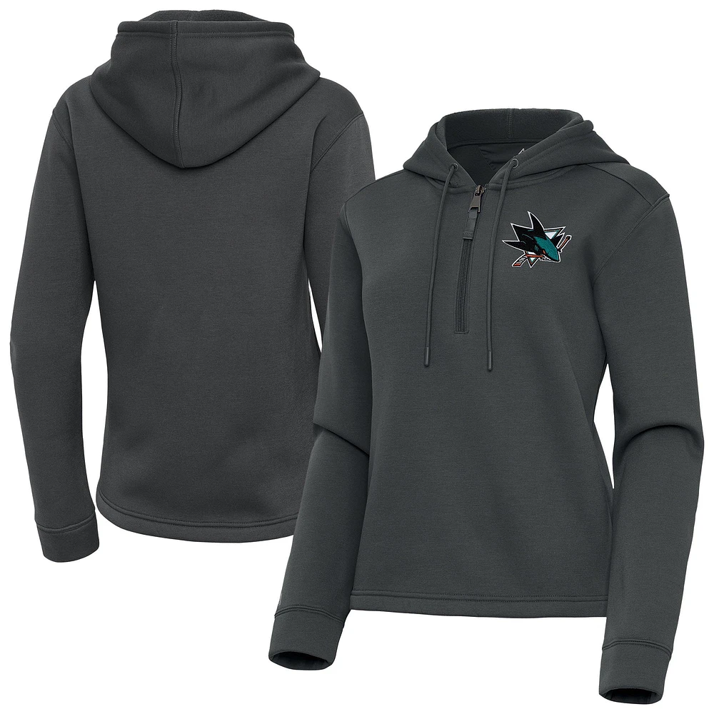Women's Antigua Pewter San Jose Sharks Contemporary Quarter-Zip Hoodie