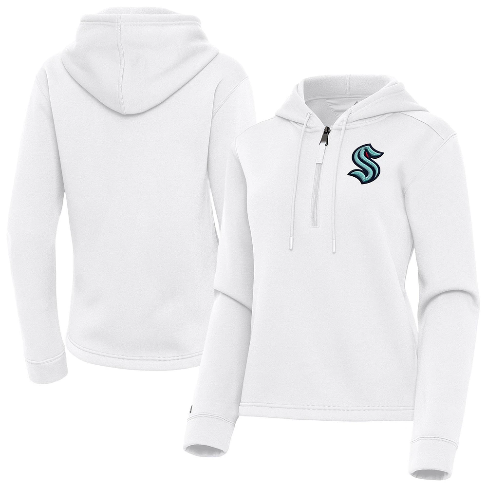 Women's Antigua White Seattle Kraken Contemporary Quarter-Zip Hoodie