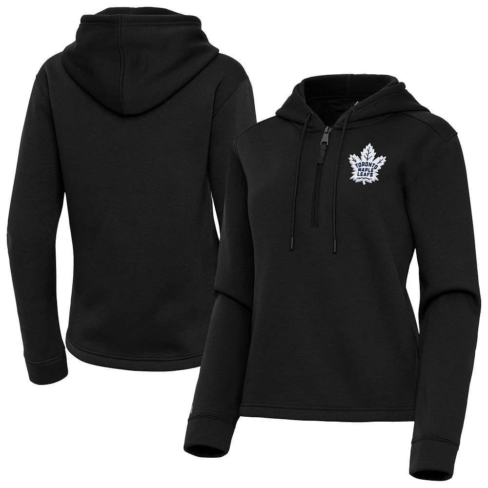 Women's Antigua Black Toronto Maple Leafs Contemporary Quarter-Zip Hoodie