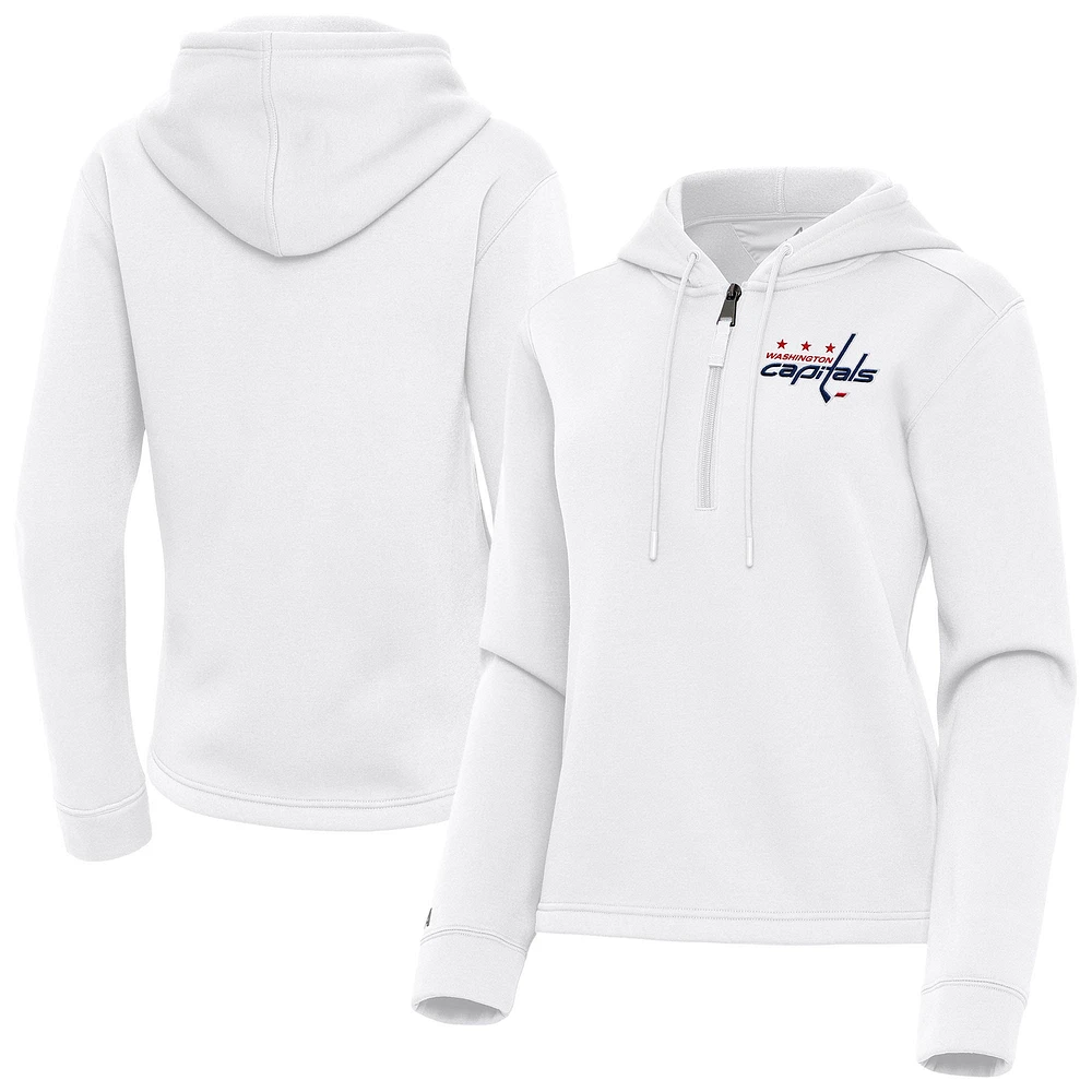 Women's Antigua White Washington Capitals Contemporary Quarter-Zip Hoodie