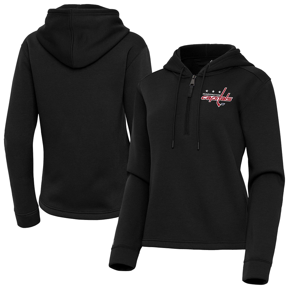 Women's Antigua Black Washington Capitals Contemporary Quarter-Zip Hoodie