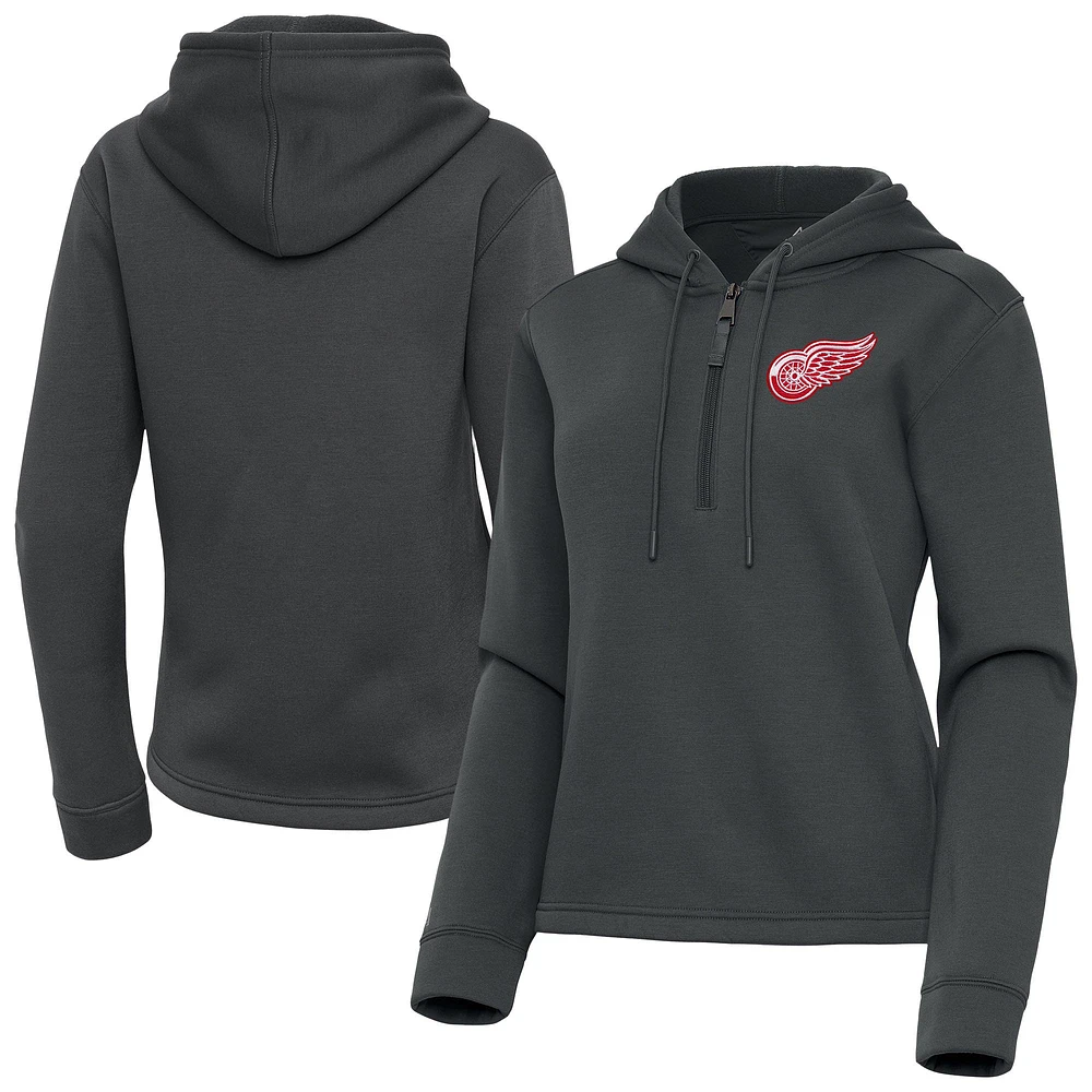 Women's Antigua Pewter Detroit Red Wings Contemporary Quarter-Zip Hoodie
