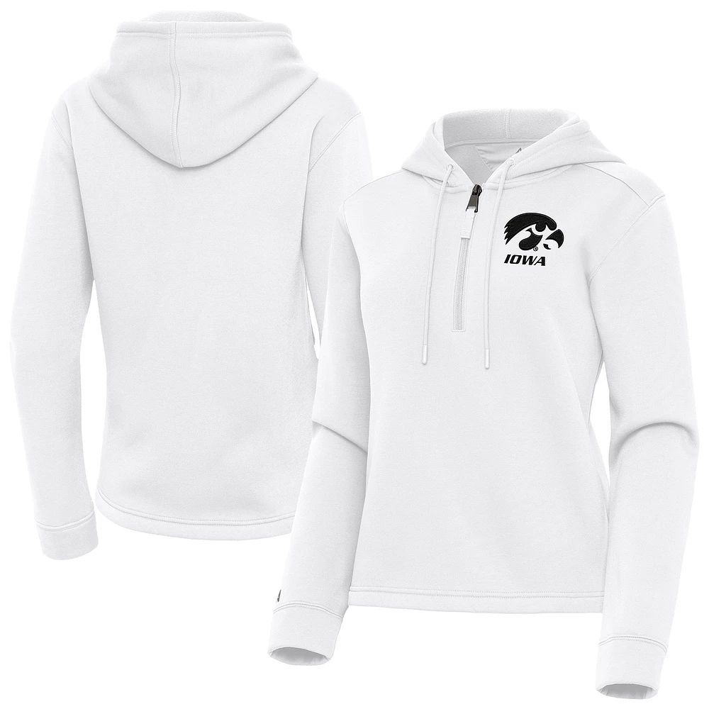 Women's Antigua White Iowa Hawkeyes Contemporary Quarter-Zip Hoodie