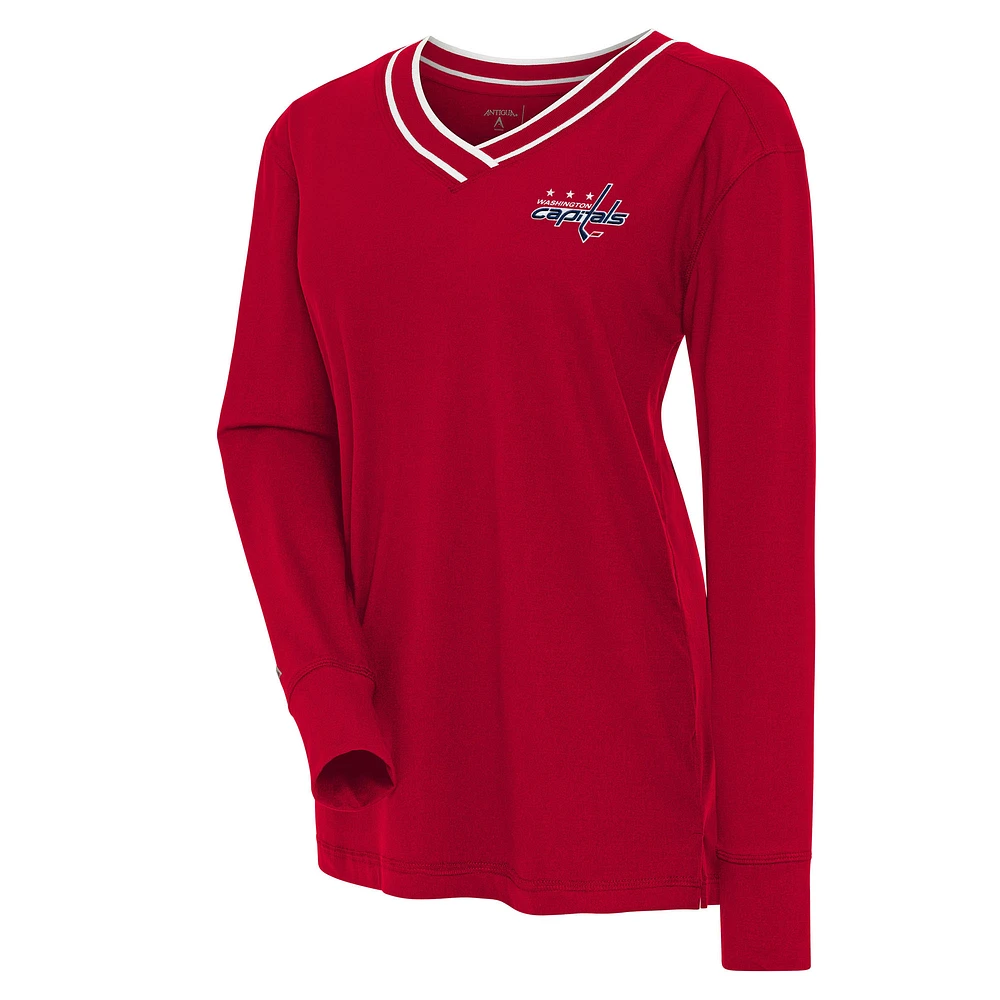 Women's Antigua Red Washington Capitals Symbolic V-Neck Long Sleeve T-Shirt