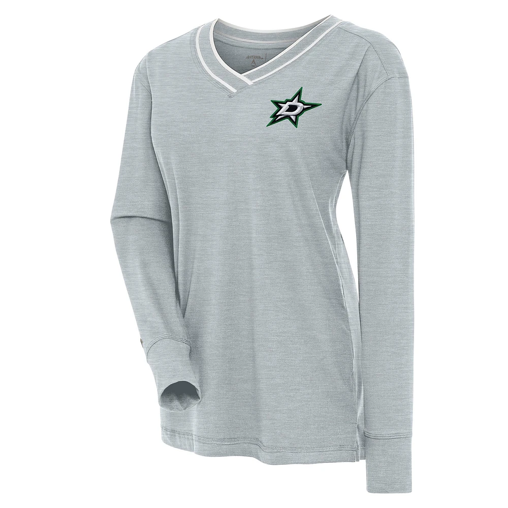 Women's Antigua Heather Gray Dallas Stars Symbolic V-Neck Long Sleeve T-Shirt